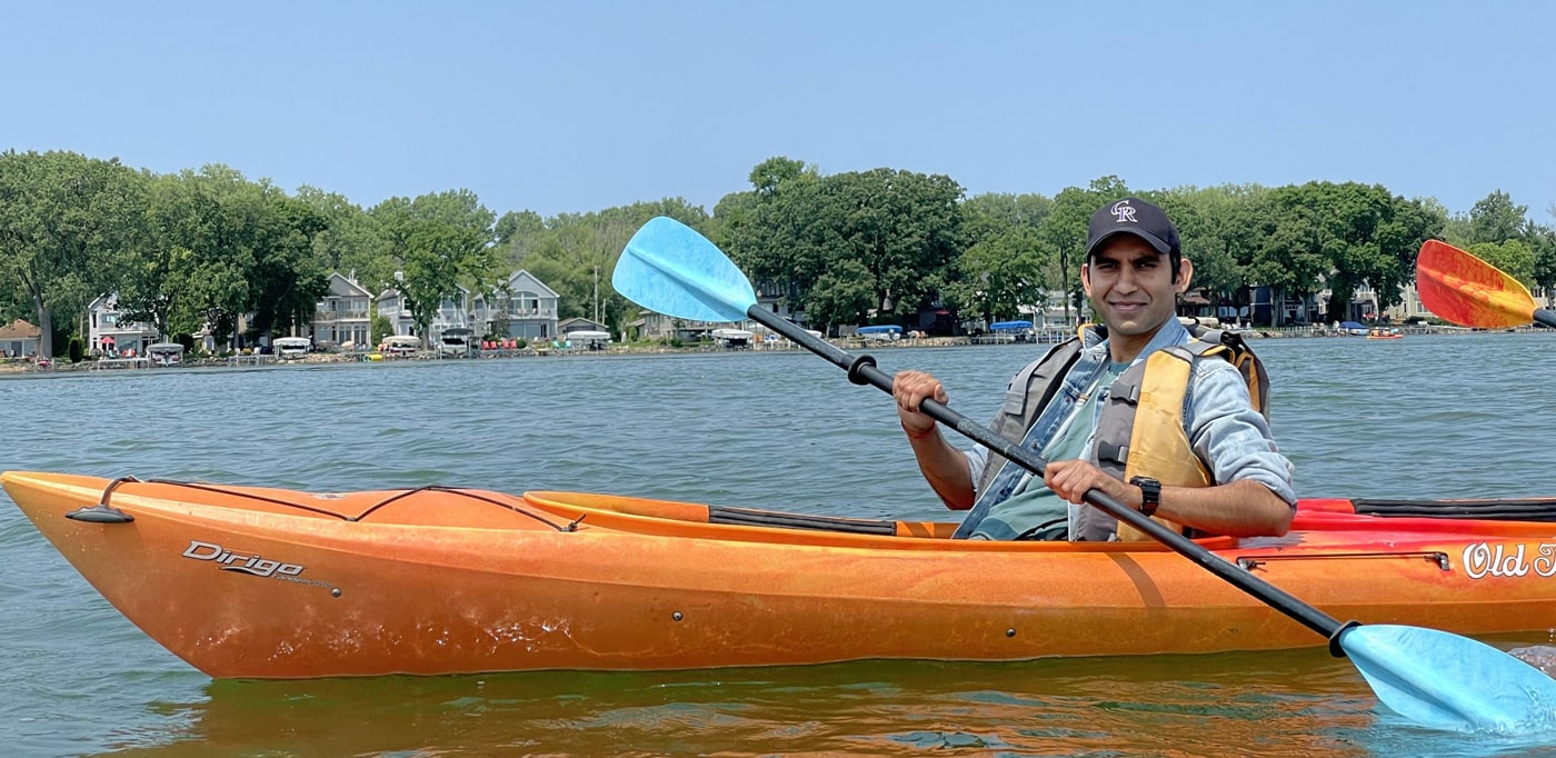 Postdoctoral researcher Balendra Sah kayaking.