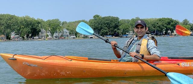 Postdoctoral researcher Balendra Sah kayaking.