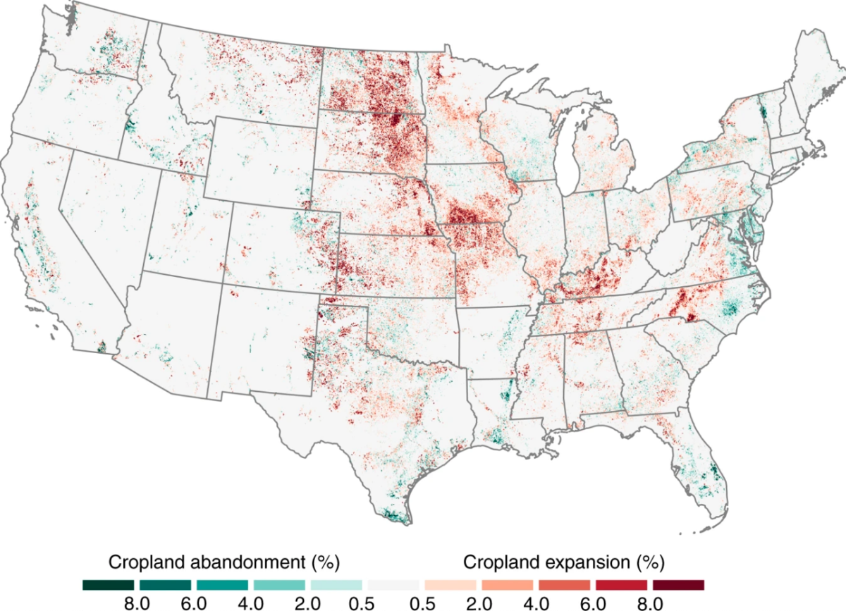 Cropland expansion in the United States produces marginal yields at