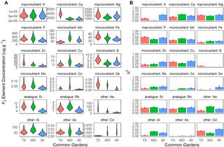 The genetic component of phenotypic variation in element concentrations across three common gardens.