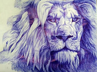 painting of a lion face by Jianping Li