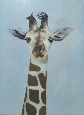 painting of a giraffe head by Jianping Li