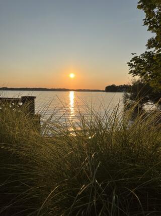 A sunset over a lake