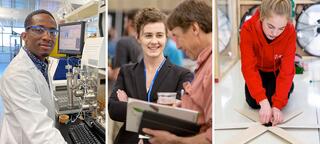 A collage of images featuring researchers from the Great Lakes Bioenergy Research Center