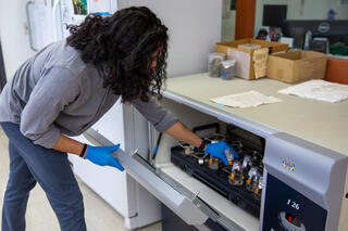 Daven placing test tubes into the oven