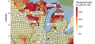 A map of the eight locations where switchgrass was studied in the paper